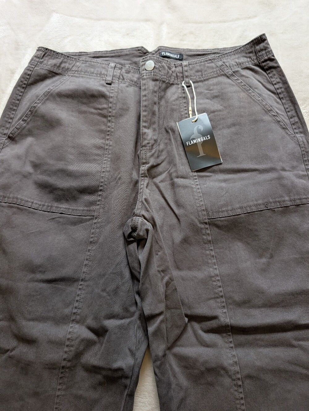 Flamingals Solid Stitch Detail Mid Waist Barrel Leg Crop Pants NWT XL - Picture 5 of 8